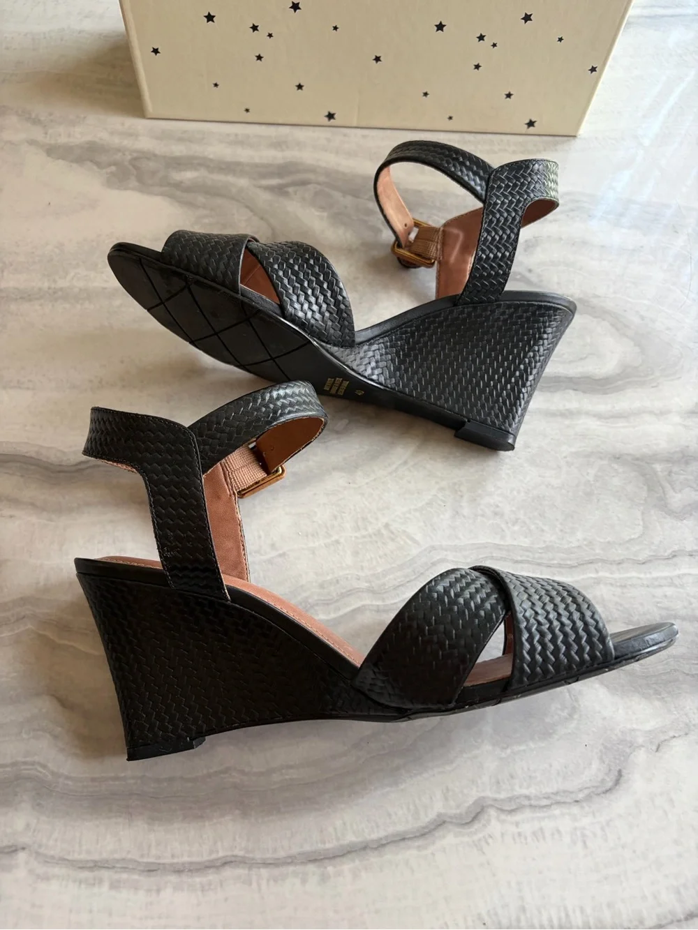 CAPELLI ROSSI WOVEN LEATHER WEDGE SANDALS